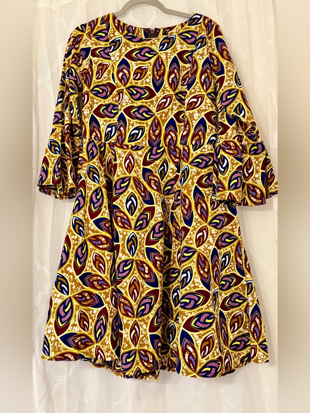 3/4 Sleeve Mustard Abstract Print Fit & Flare Dress | Women’s Medium/Large | - Picture 4 of 12